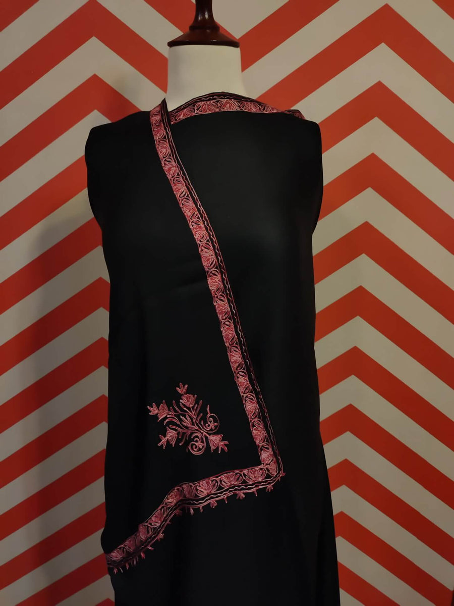 Womens Pashmina Wool Shawl with Embroidery Border work RK-49 - FaisalFabrics.pk
