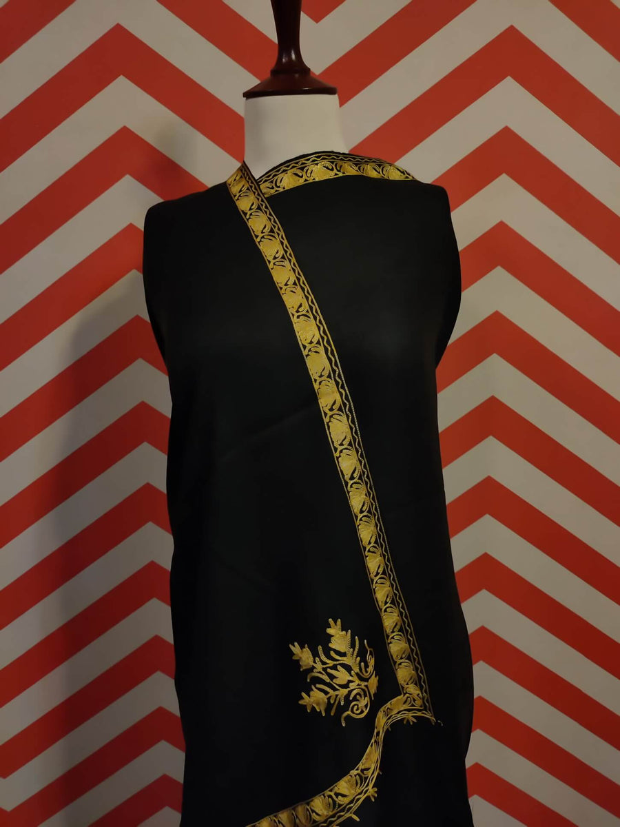 Womens Pashmina Wool Shawl with Embroidery Border work RK-51 - FaisalFabrics.pk