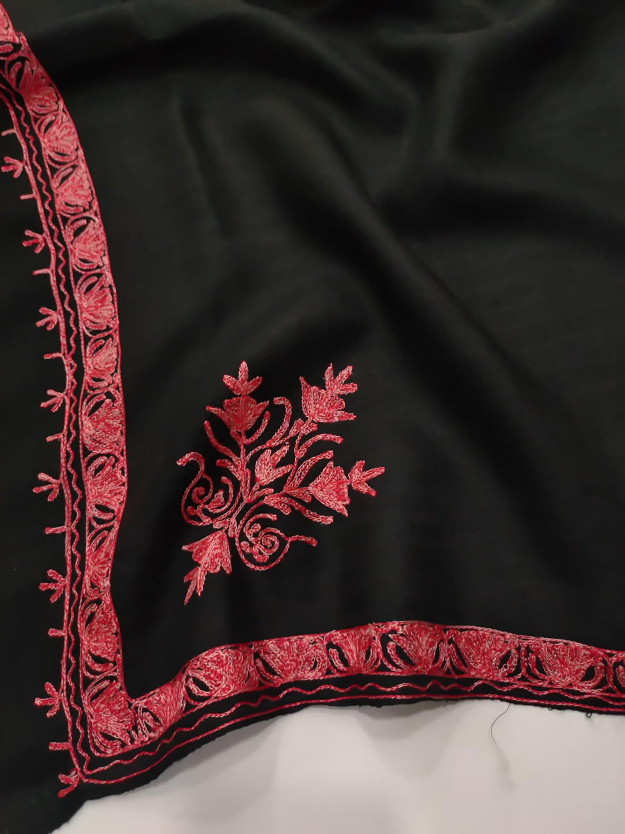 Womens Pashmina Wool Shawl with Embroidery Border work RK-53 - FaisalFabrics.pk