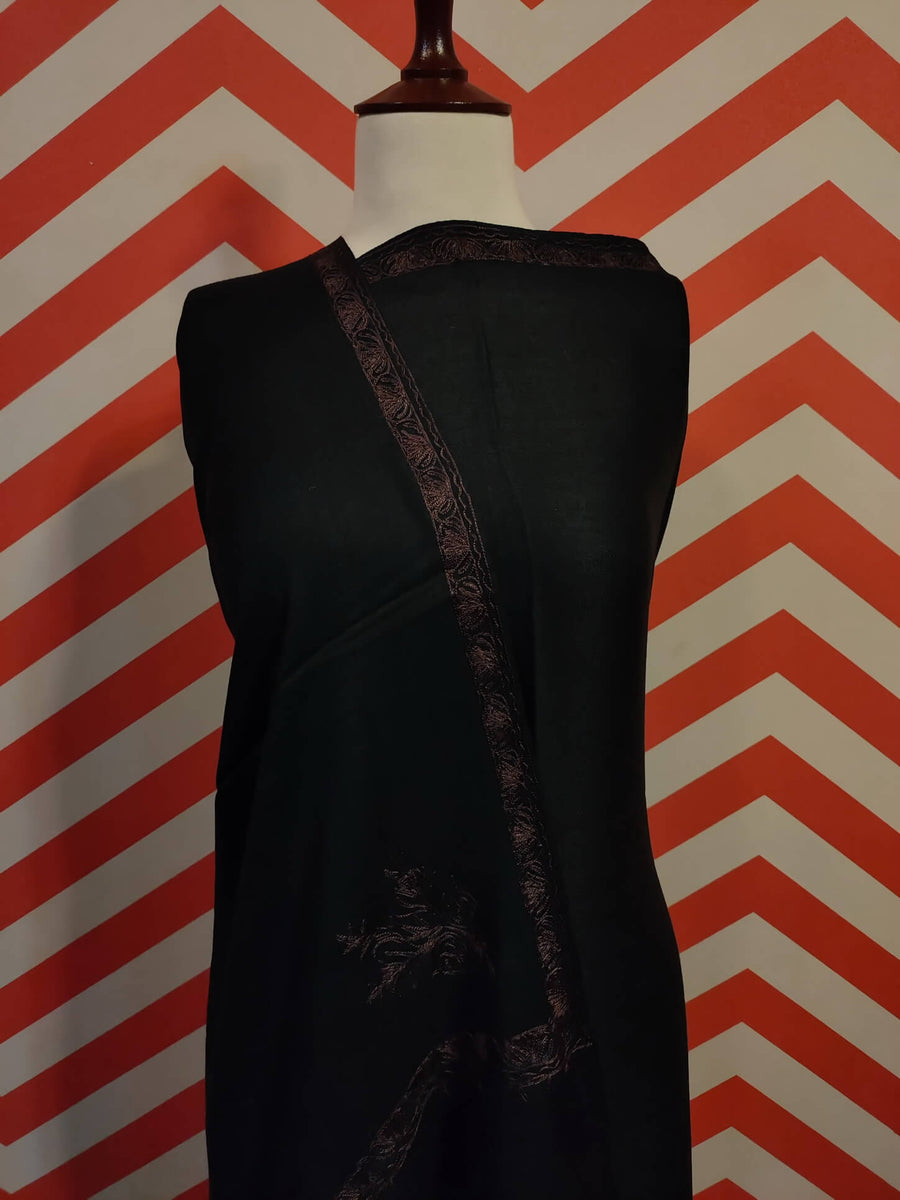 Womens Pashmina Wool Shawl with Embroidery Border work RK-55 - FaisalFabrics.pk