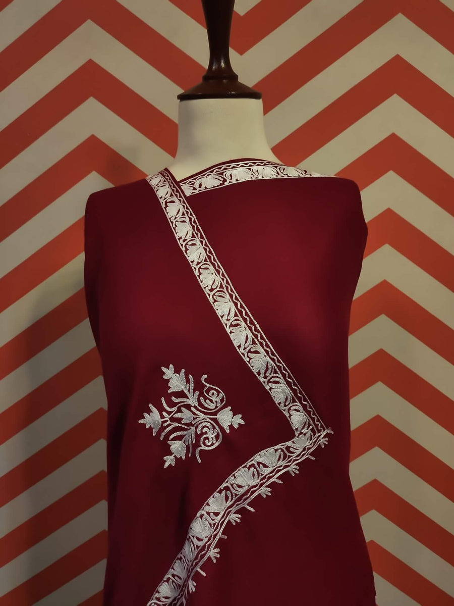 Womens Pashmina Wool Shawl with Embroidery Border work RK-56 - FaisalFabrics.pk