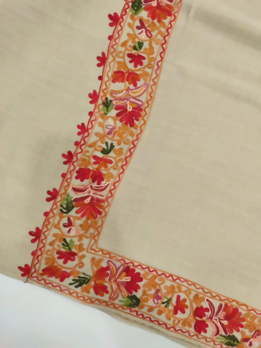 Womens Pashmina Wool Shawl with Embroidery Border work RKB-23 - FaisalFabrics.pk
