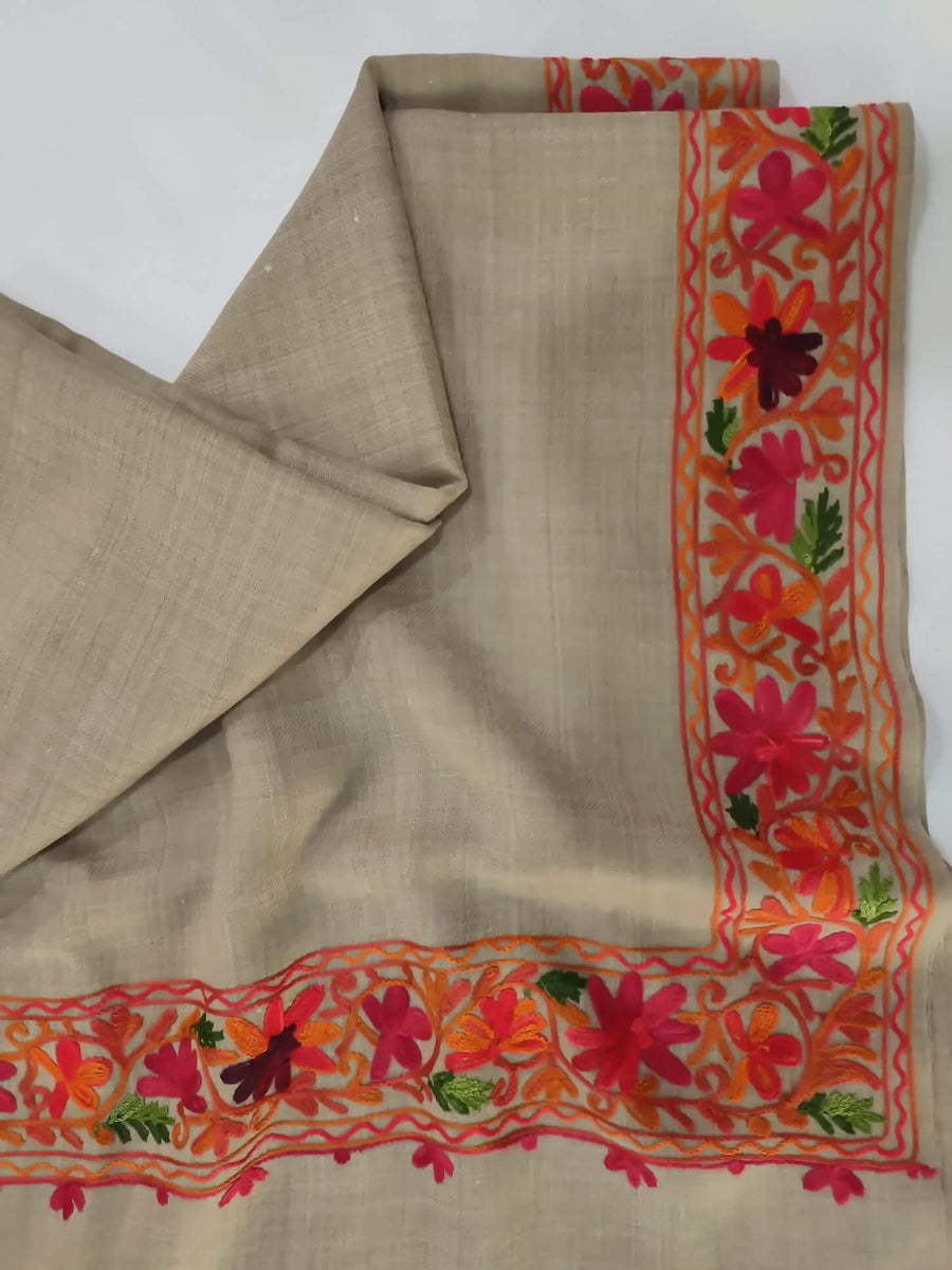 Womens Pashmina Wool Shawl with Embroidery Border work RKB-24 - FaisalFabrics.pk