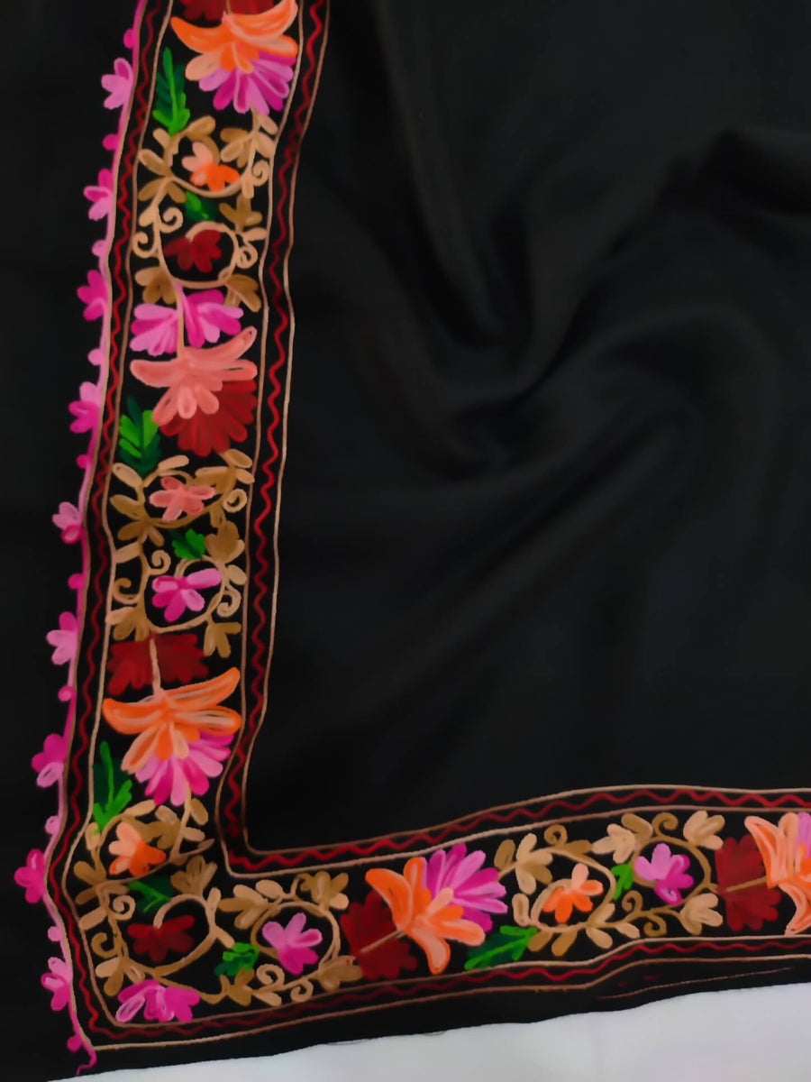 Womens Pashmina Wool Shawl with Embroidery Border work RKB-25 - FaisalFabrics.pk