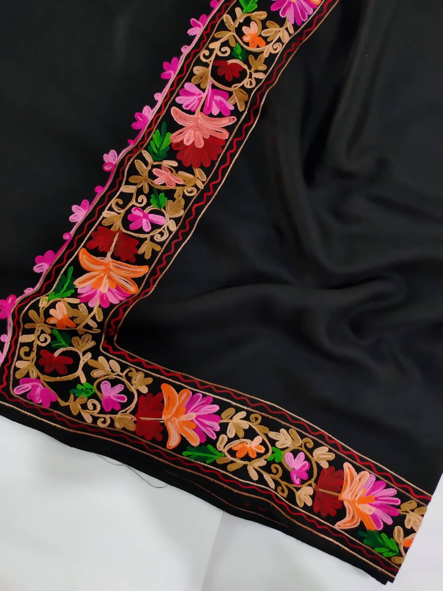 Womens Pashmina Wool Shawl with Embroidery Border work RKB-25 - FaisalFabrics.pk