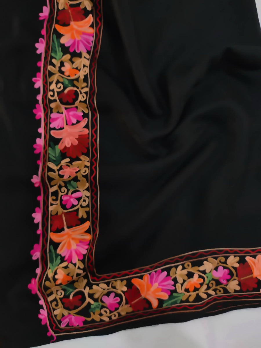 Womens Pashmina Wool Shawl with Embroidery Border work RKB-25 - FaisalFabrics.pk