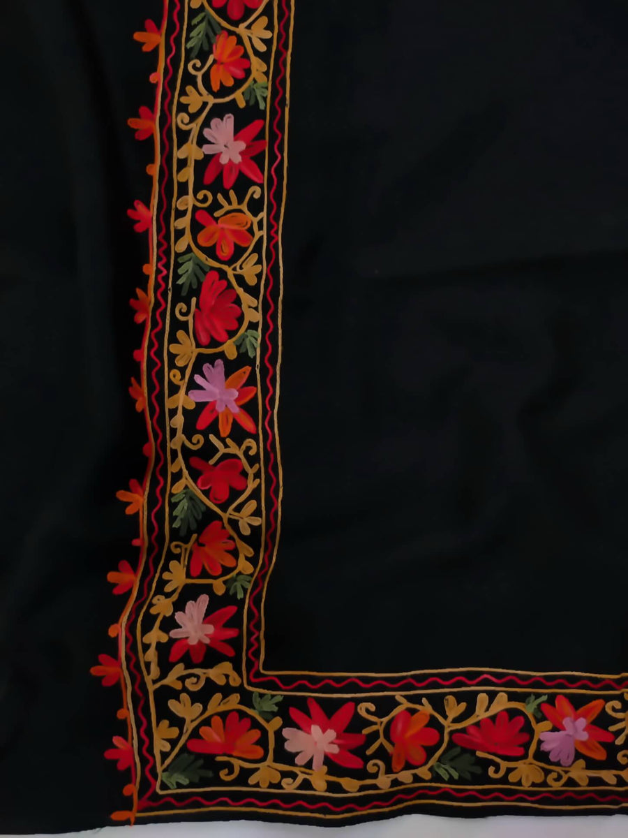 Womens Pashmina Wool Shawl with Embroidery Border work RKB-26 - FaisalFabrics.pk