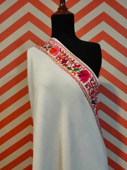 Womens Pashmina Wool Shawl with Embroidery Border work RKB-27 - FaisalFabrics.pk