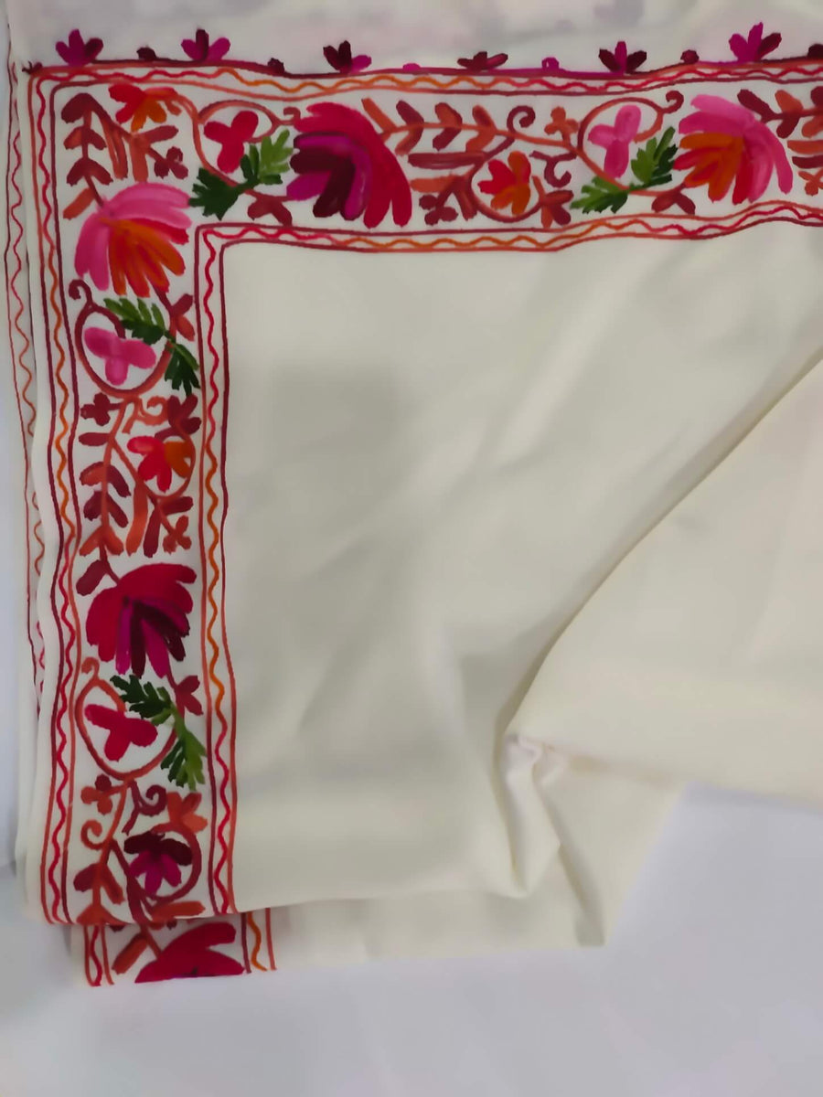 Womens Pashmina Wool Shawl with Embroidery Border work RKB-27 - FaisalFabrics.pk