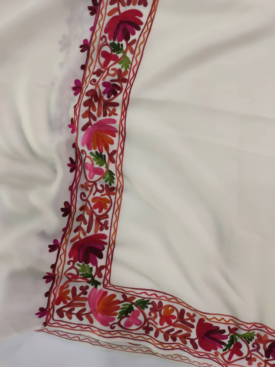 Womens Pashmina Wool Shawl with Embroidery Border work RKB-27 - FaisalFabrics.pk