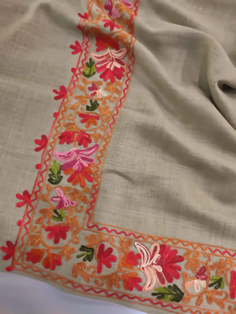 Womens Pashmina Wool Shawl with Embroidery Border work RKB-28 - FaisalFabrics.pk