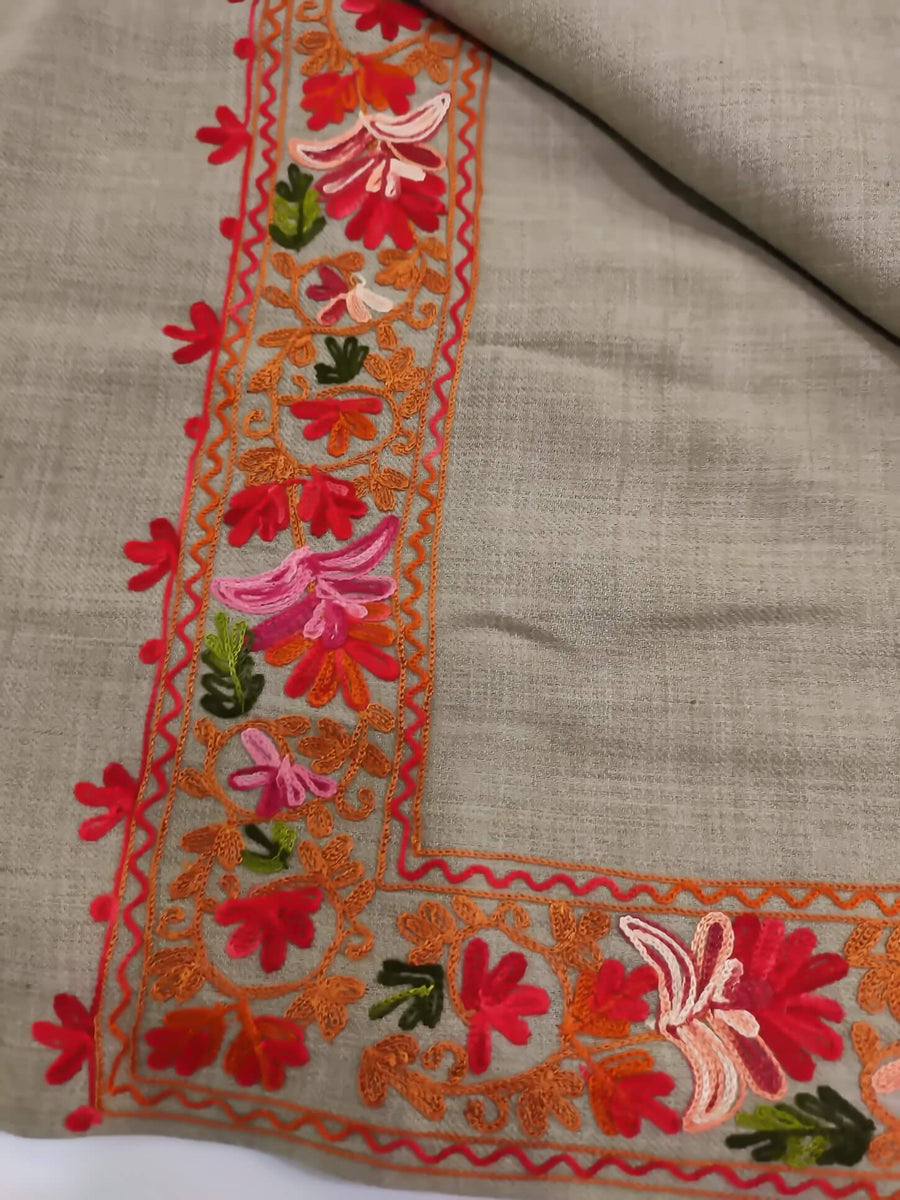 Womens Pashmina Wool Shawl with Embroidery Border work RKB-28 - FaisalFabrics.pk