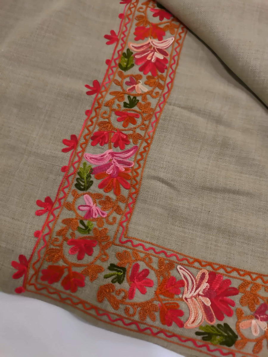 Womens Pashmina Wool Shawl with Embroidery Border work RKB-28 - FaisalFabrics.pk