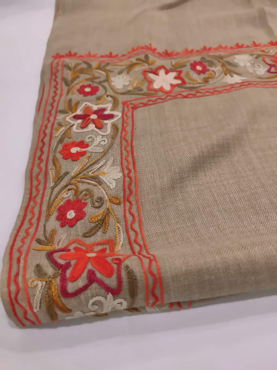 Womens Pashmina Wool Shawl with Embroidery Border work RKB-29 - FaisalFabrics.pk