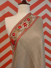 Womens Pashmina Wool Shawl with Embroidery Border work RKB-29 - FaisalFabrics.pk