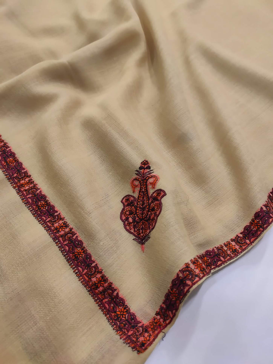 Womens Kashmiri Hand Embroidered Shawl, Border Design Work RKC-112 - FaisalFabrics.pk