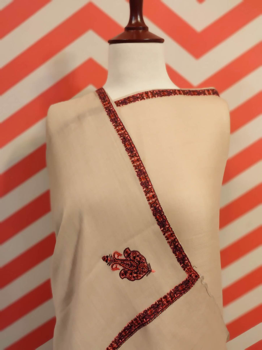 Womens Kashmiri Hand Embroidered Shawl, Border Design Work RKC-112 - FaisalFabrics.pk