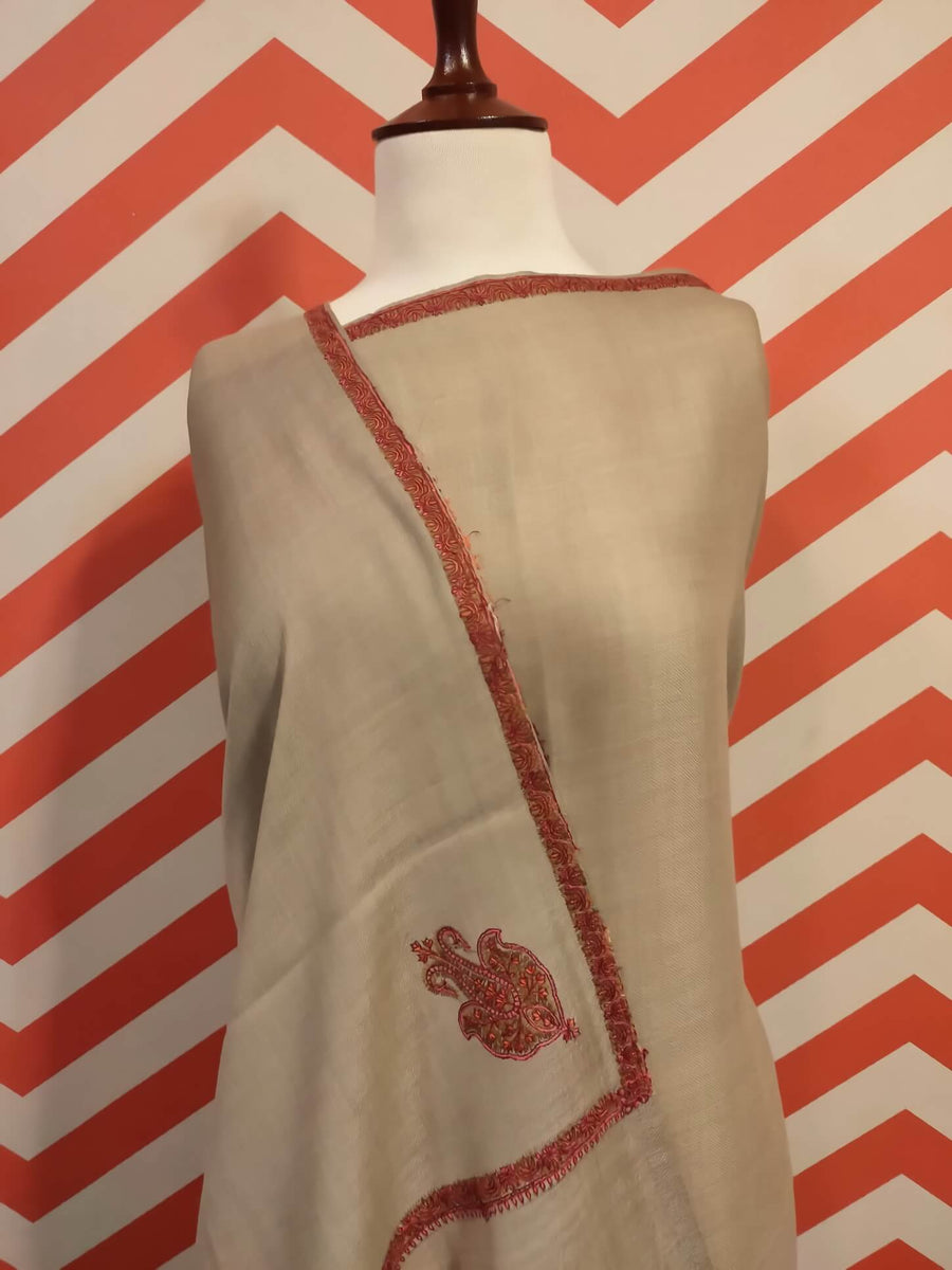 Womens Kashmiri Hand Embroidered Shawl, Border Design Work RKC-113 - FaisalFabrics.pk