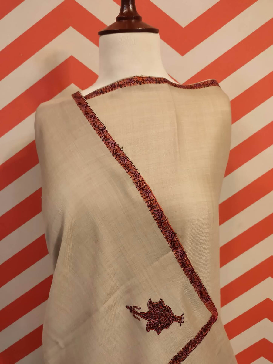 Womens Kashmiri Hand Embroidered Shawl, Border Design Work RKC-114 - FaisalFabrics.pk