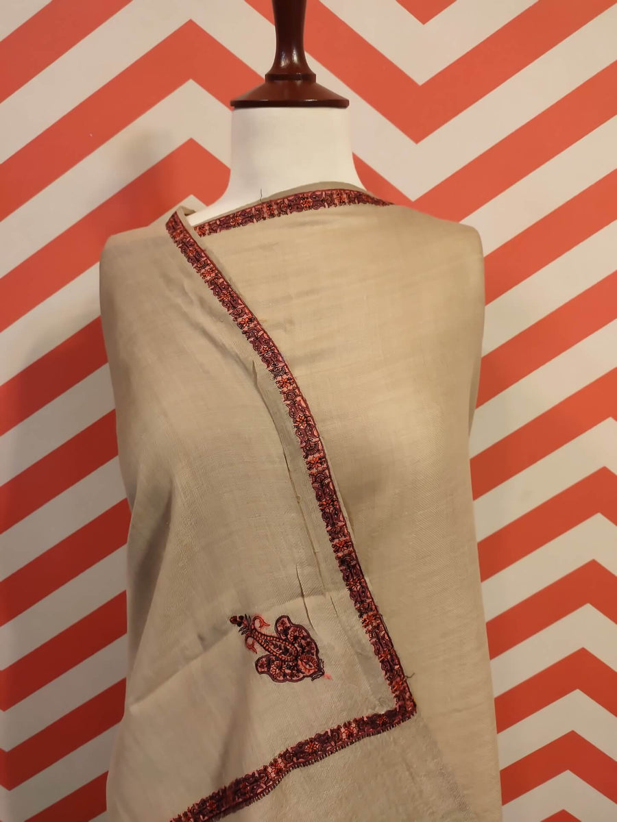 Womens Kashmiri Hand Embroidered Shawl, Border Design Work RKC-115 - FaisalFabrics.pk