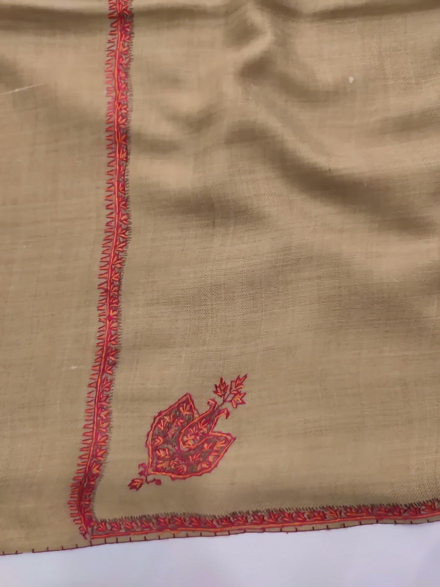 Womens Kashmiri Hand Embroidered Shawl, Border Design Work RKF-204 - FaisalFabrics.pk