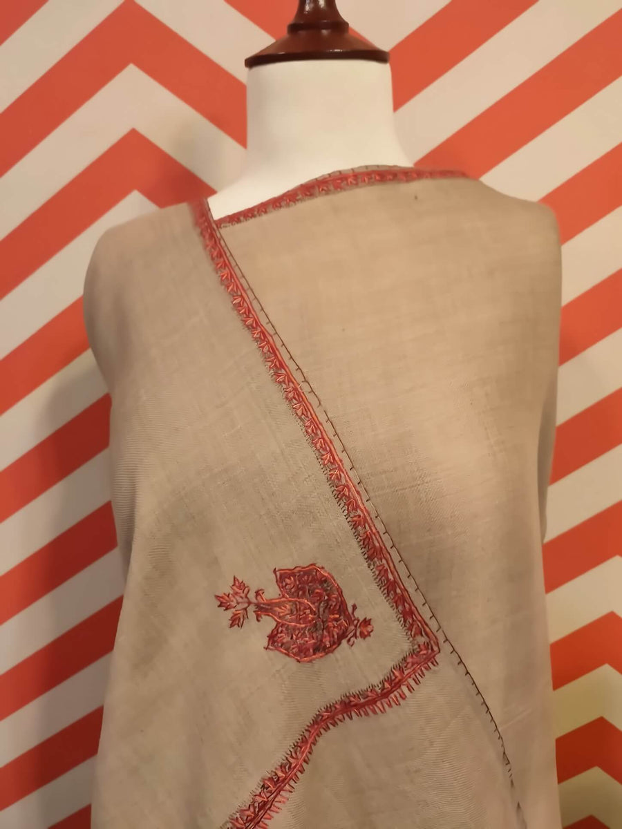 Womens Kashmiri Hand Embroidered Shawl, Border Design Work RKF-204 - FaisalFabrics.pk