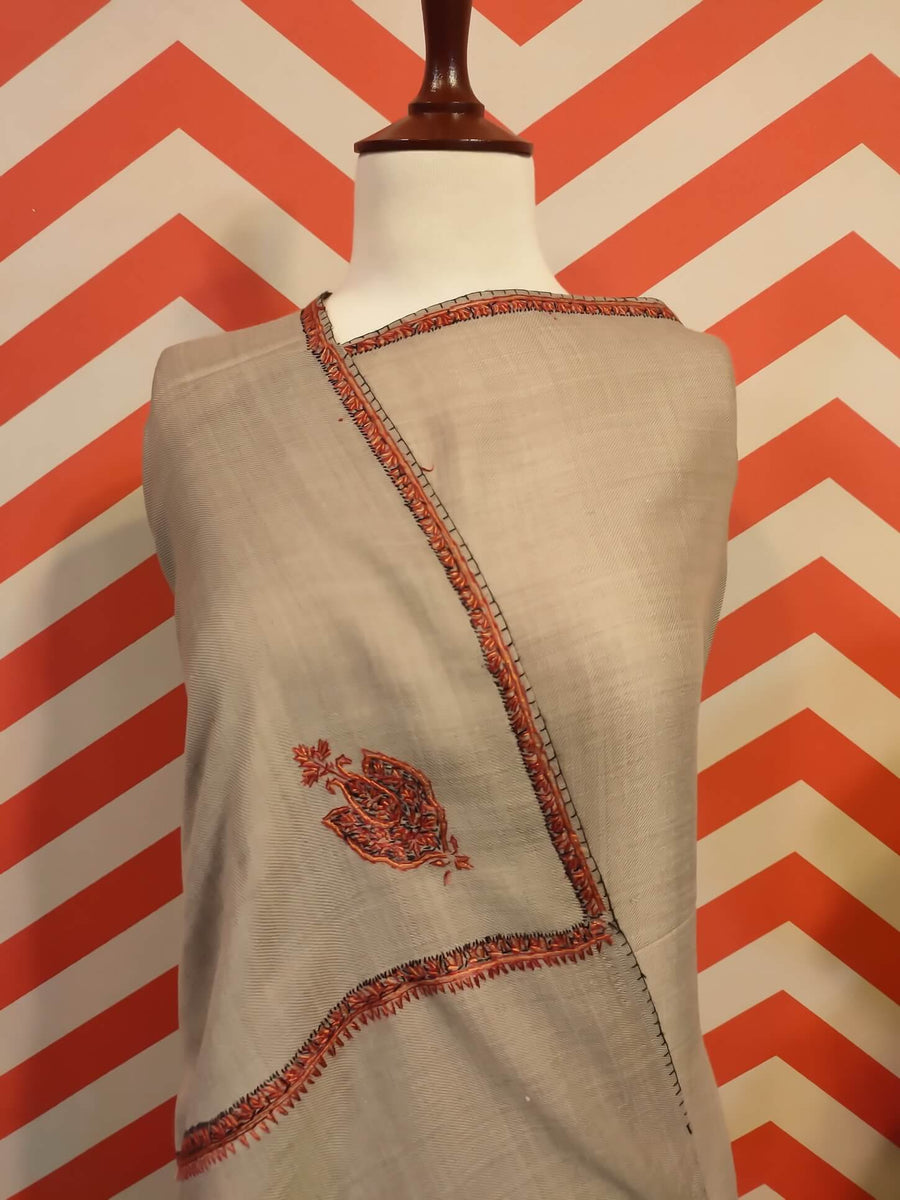 Womens Kashmiri Hand Embroidered Shawl, Border Design Work RKF-205 - FaisalFabrics.pk