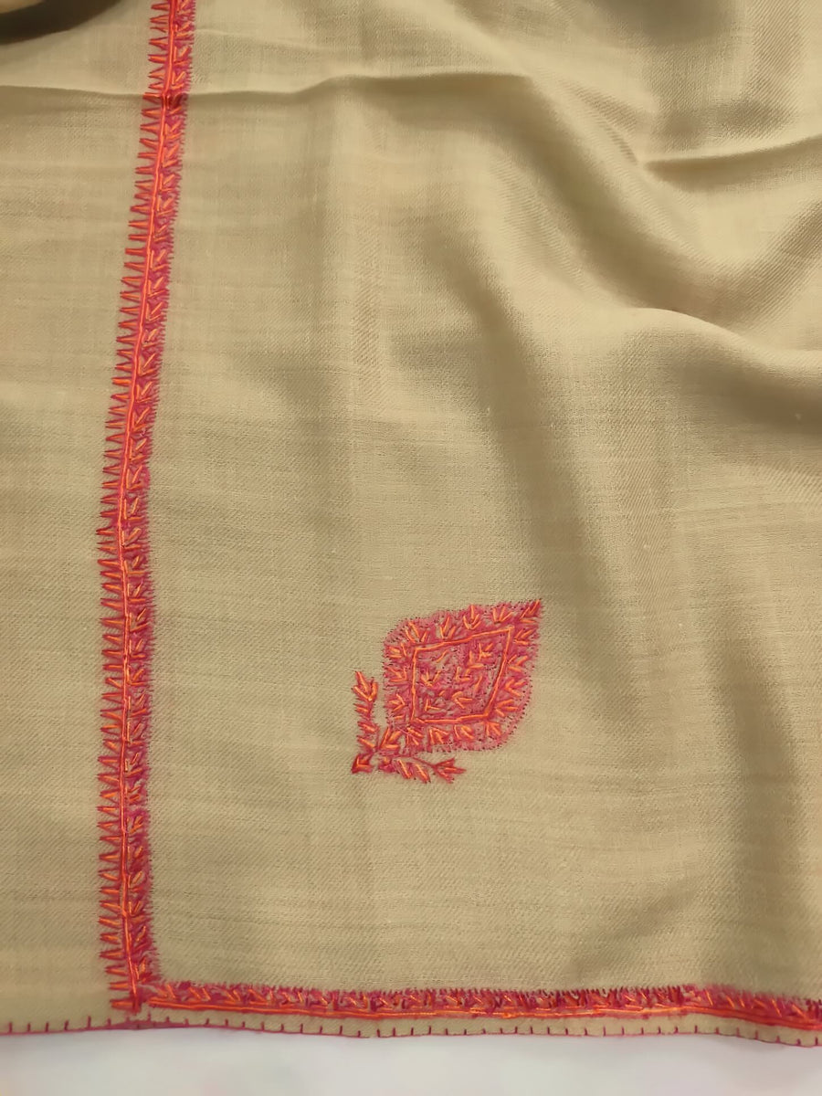 Womens Kashmiri Hand Embroidered Shawl, Border Design Work RKF-207 - FaisalFabrics.pk