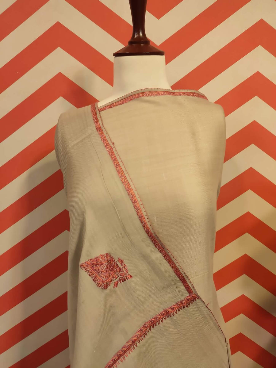 Womens Kashmiri Hand Embroidered Shawl, Border Design Work RKF-207 - FaisalFabrics.pk