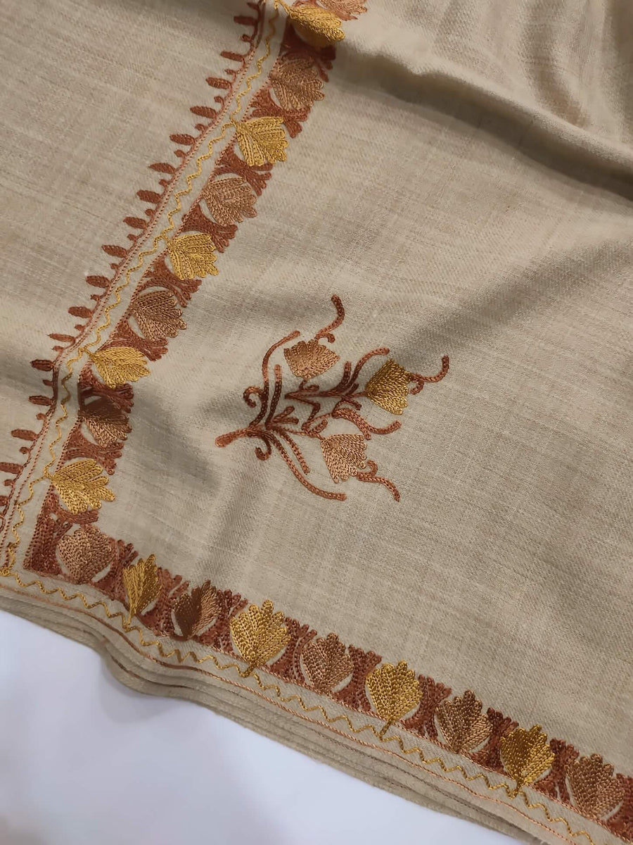 Womens Pashmina Wool Shawl with Embroidery Border work RKG-90 - FaisalFabrics.pk