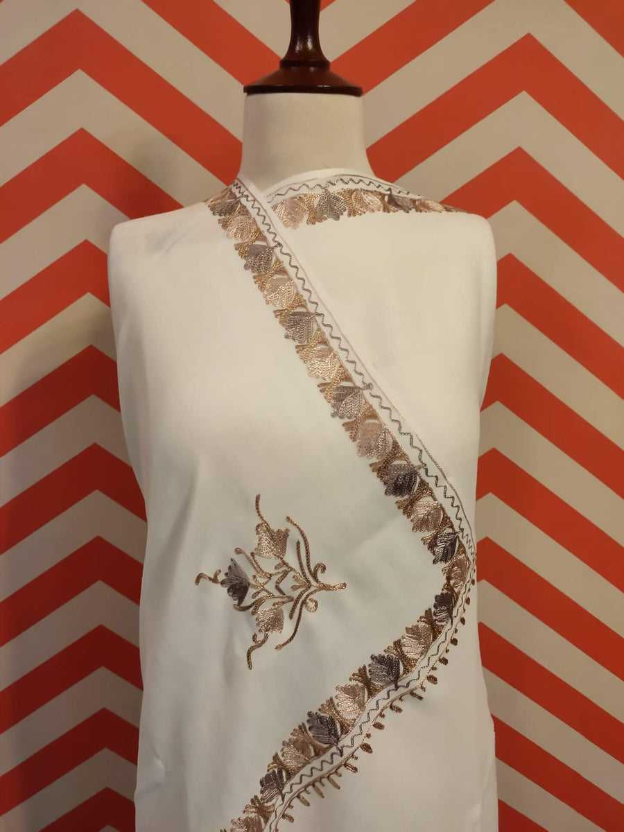 Womens Pashmina Wool Shawl with Embroidery Border work RKG-92 - FaisalFabrics.pk