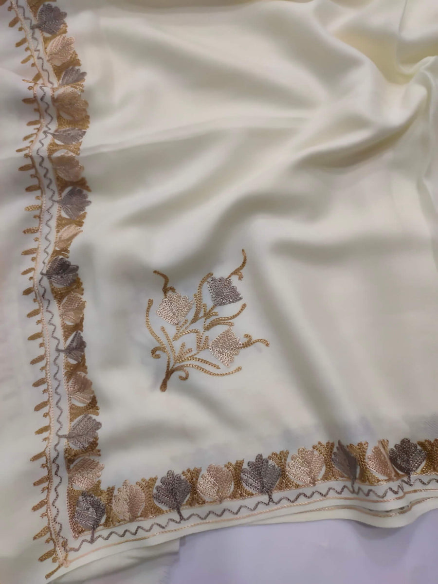 Womens Pashmina Wool Shawl with Embroidery Border work RKG-92 - FaisalFabrics.pk