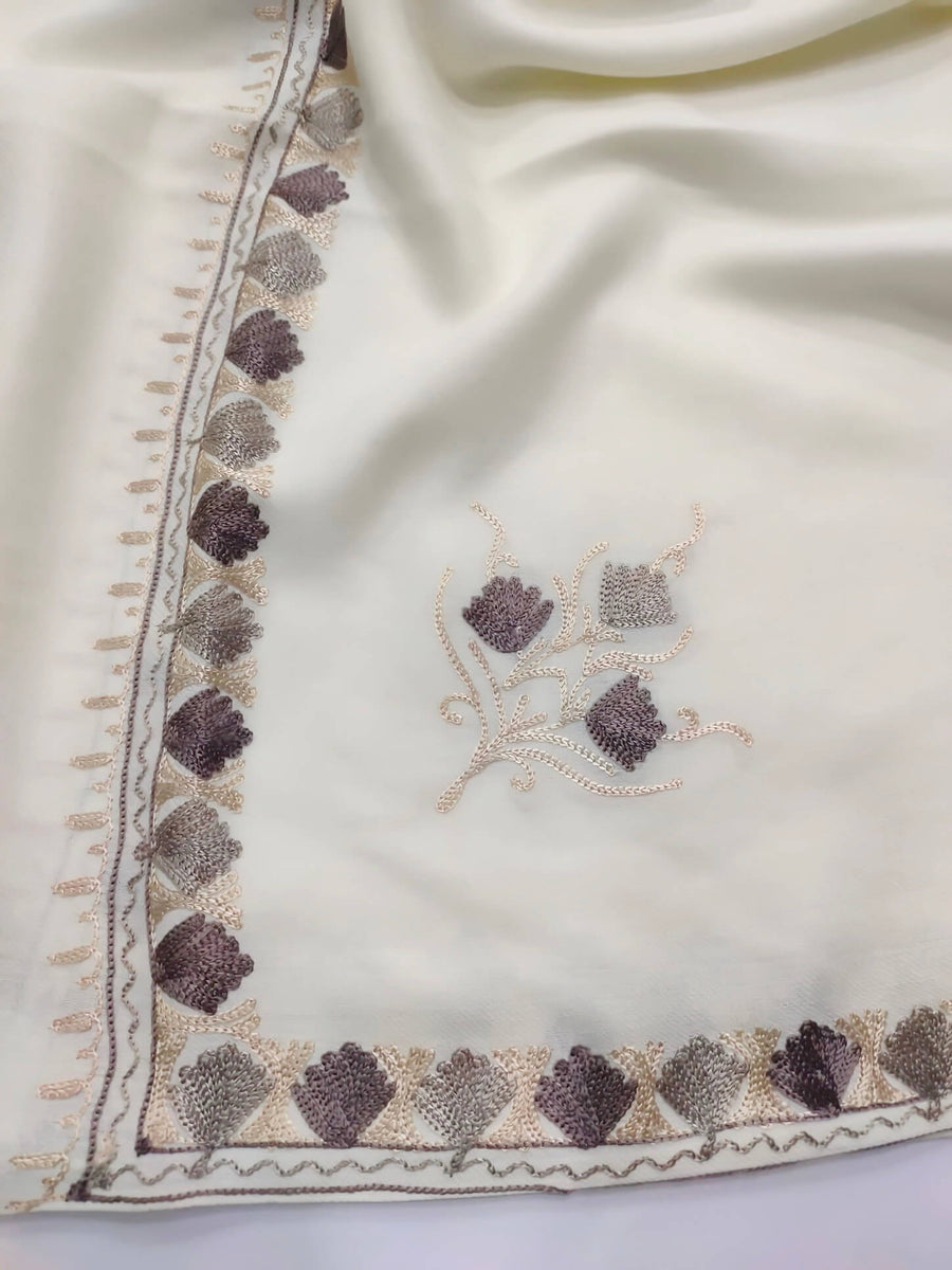 Womens Pashmina Wool Shawl with Embroidery Border work RKG-93 - FaisalFabrics.pk