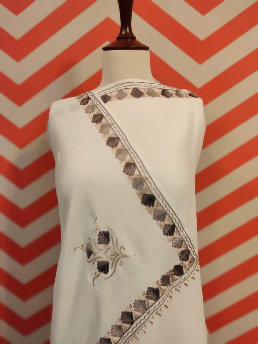 Womens Pashmina Wool Shawl with Embroidery Border work RKG-93 - FaisalFabrics.pk