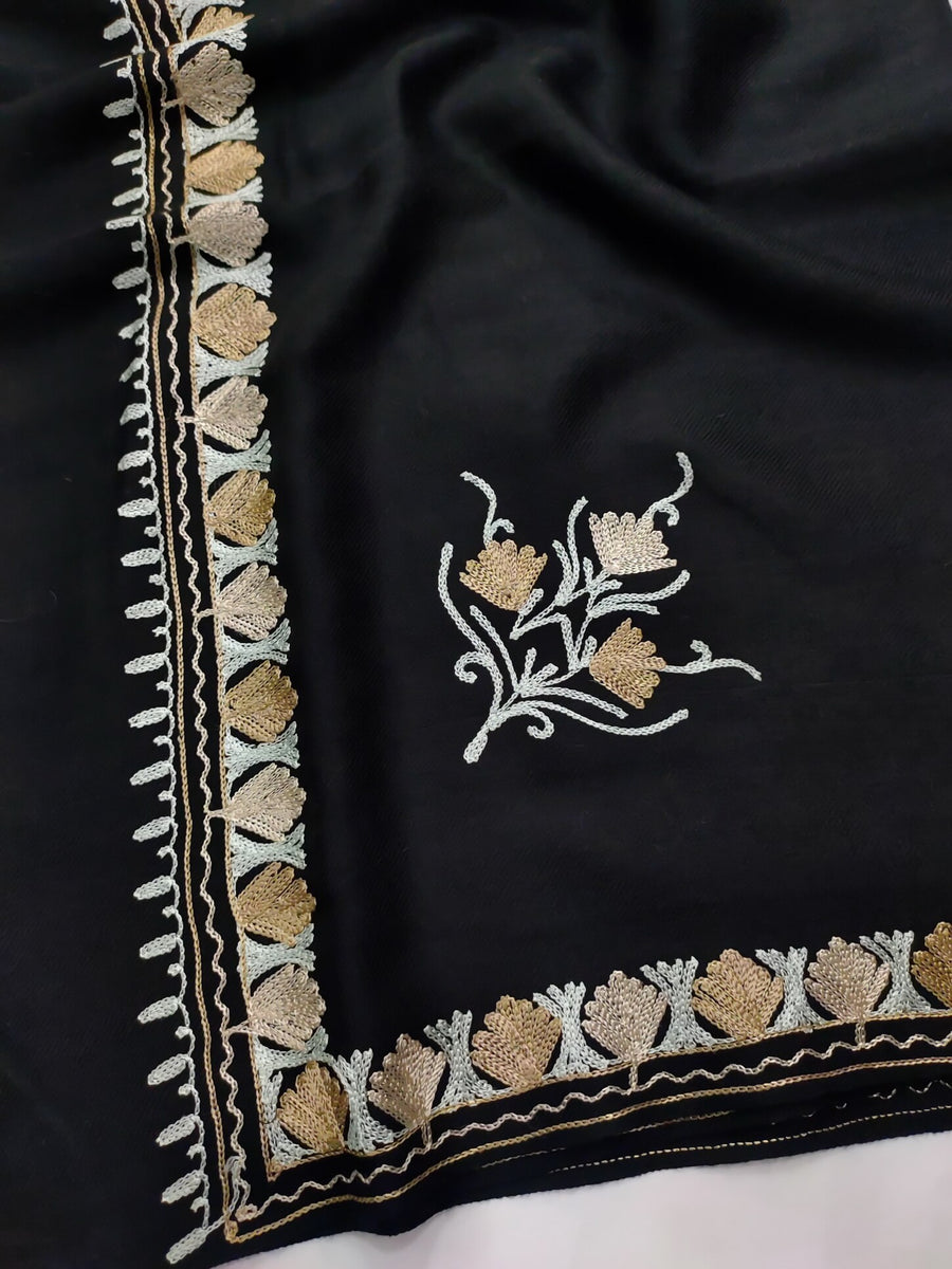 Womens Pashmina Wool Shawl with Embroidery Border work RK21-16 - FaisalFabrics.pk