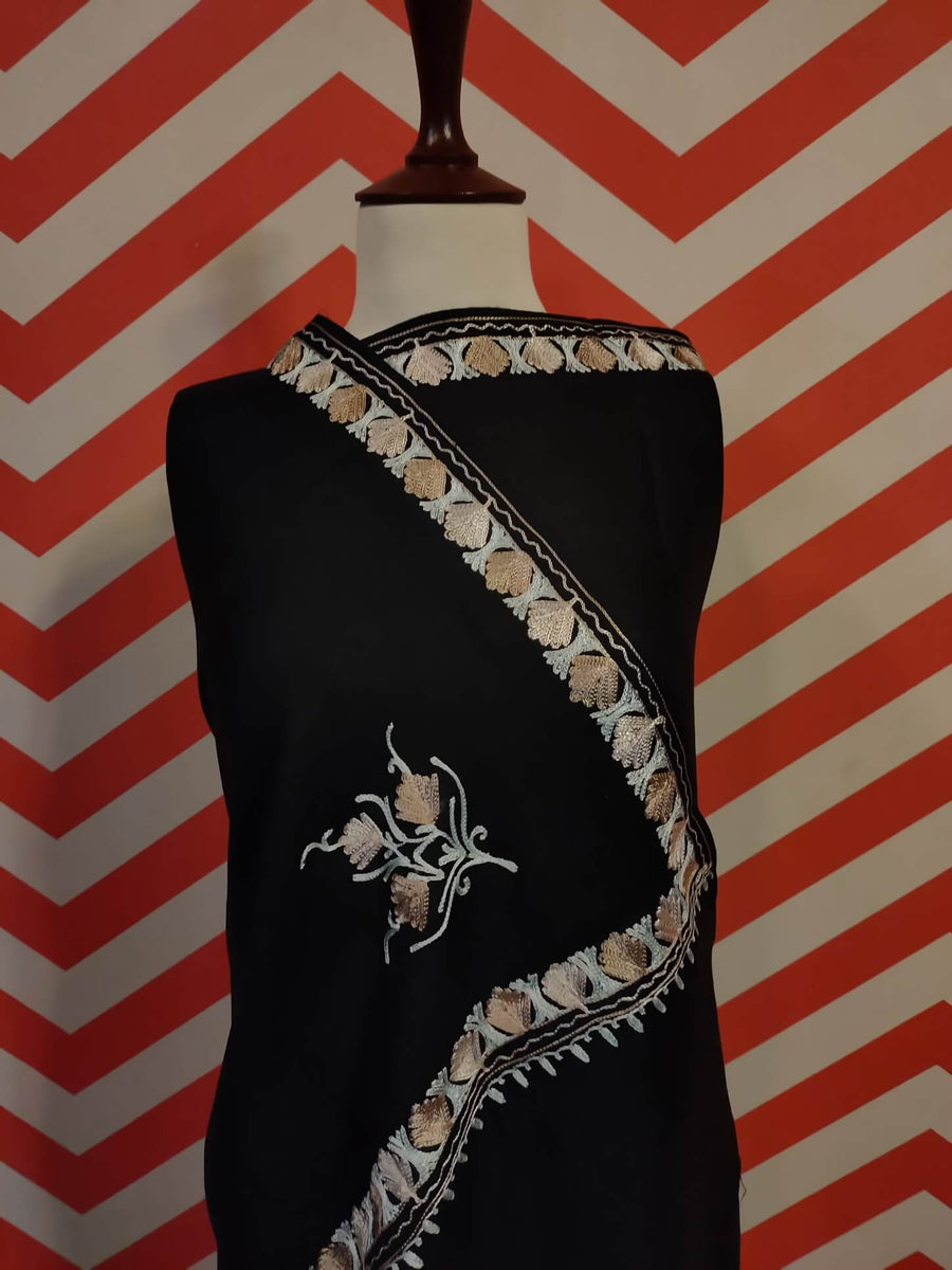 Womens Pashmina Wool Shawl with Embroidery Border work RK21-16 - FaisalFabrics.pk