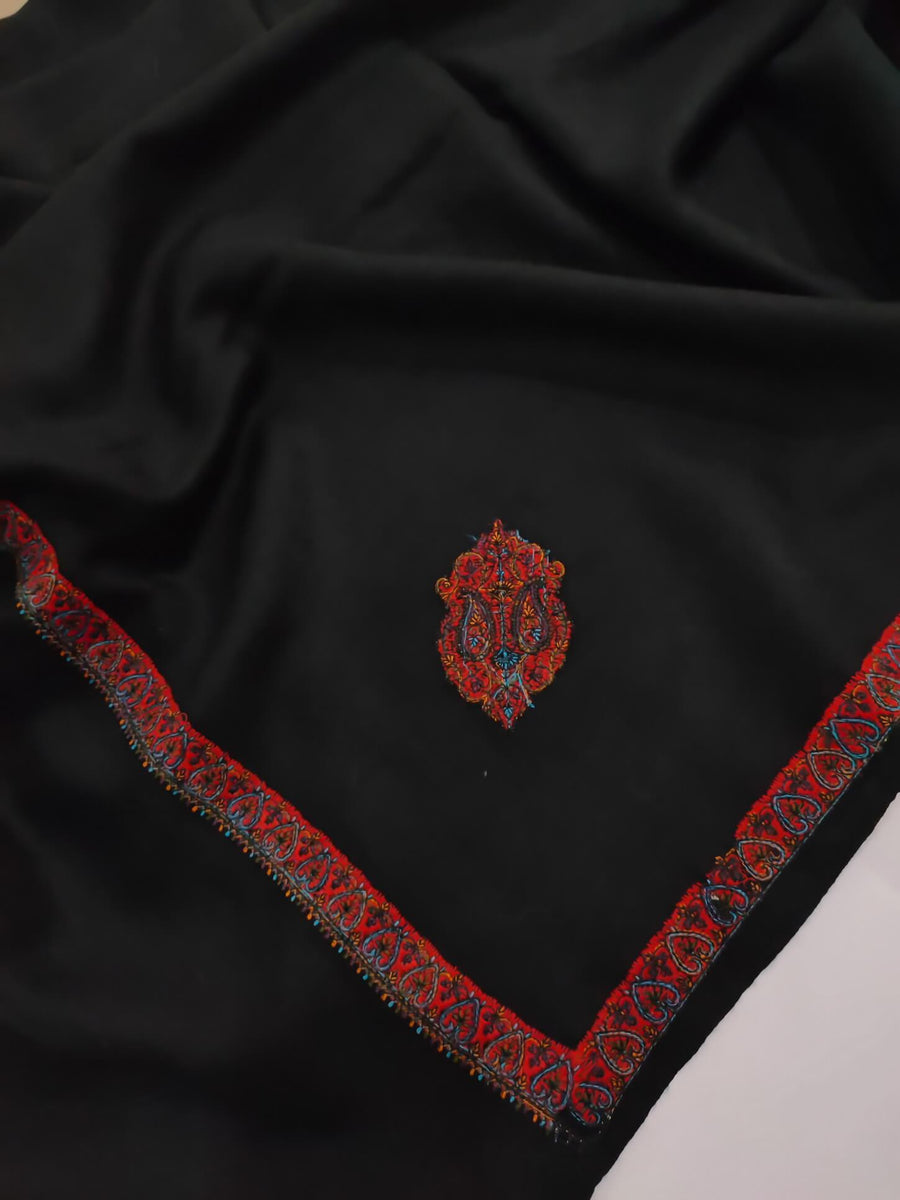 Womens Kashmiri Hand Embroidered Shawl, Border Design Work RKK-83 - FaisalFabrics.pk