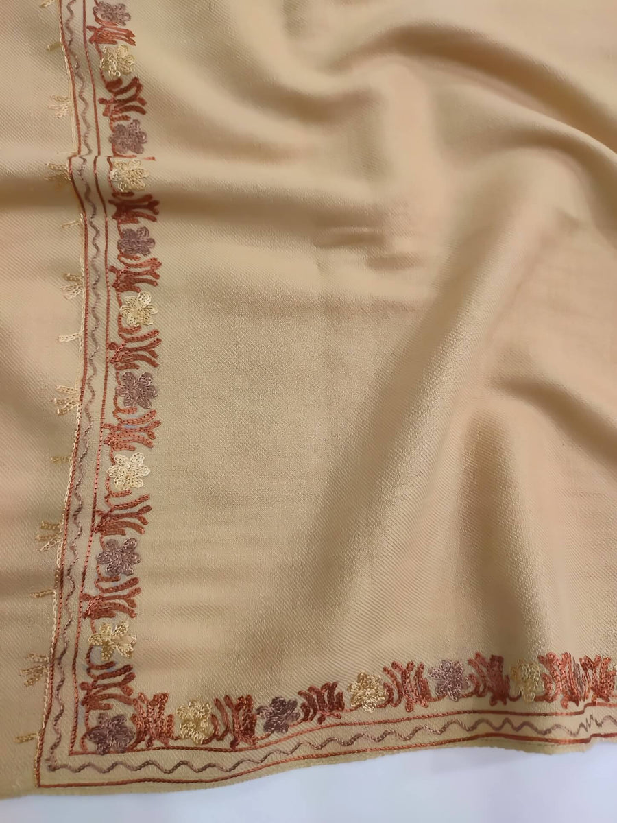 Womens Pashmina Wool Shawl with Embroidery Border work RKM-62 - FaisalFabrics.pk