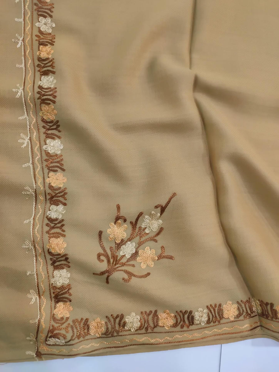 Womens Pashmina Wool Shawl with Embroidery Border work RKM-63 - FaisalFabrics.pk