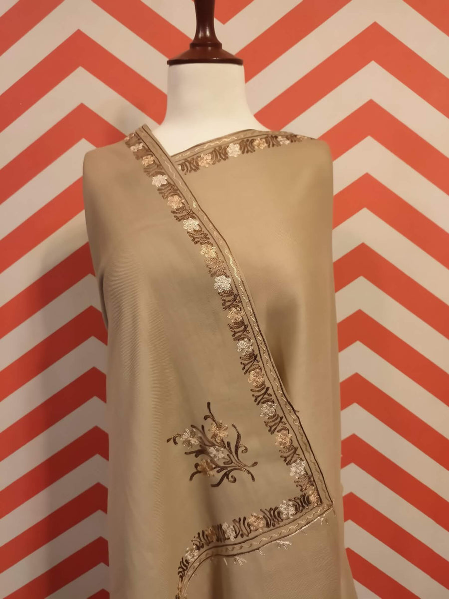 Womens Pashmina Wool Shawl with Embroidery Border work RKM-63 - FaisalFabrics.pk