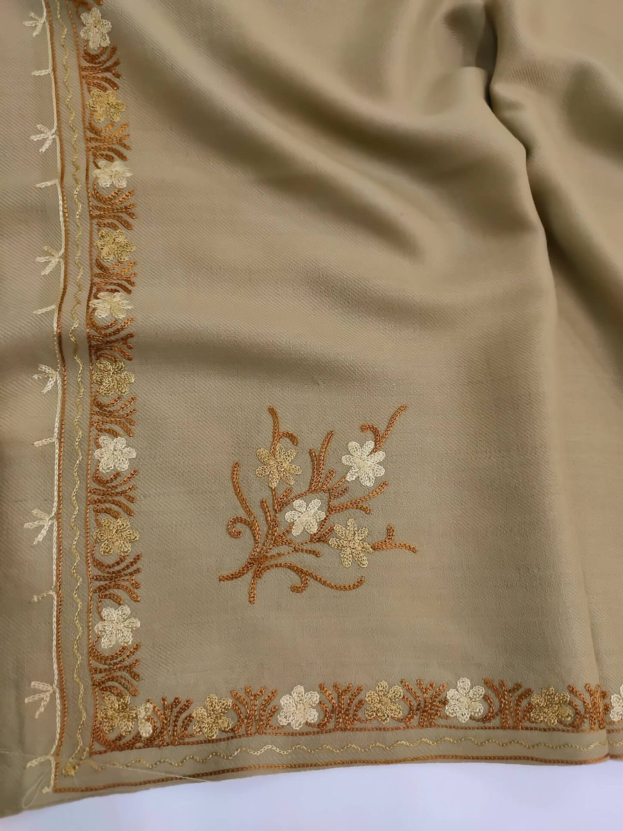 Womens Pashmina Wool Shawl with Embroidery Border work RKM-64 - FaisalFabrics.pk