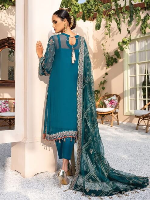 XENIA Formals Dareechay Embroidered Chiffon 3pc Suit 01-Firuzeh - FaisalFabrics.pk