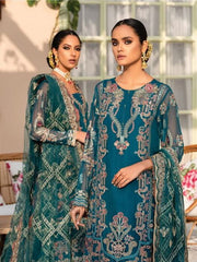 XENIA Formals Dareechay Embroidered Chiffon 3pc Suit 01-Firuzeh - FaisalFabrics.pk
