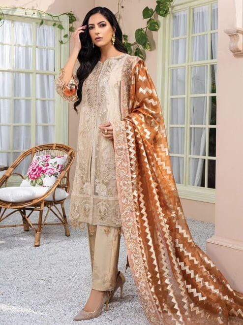 XENIA Formals Dareechay Embroidered Chiffon 3pc Suit 02-Zhaleh - FaisalFabrics.pk
