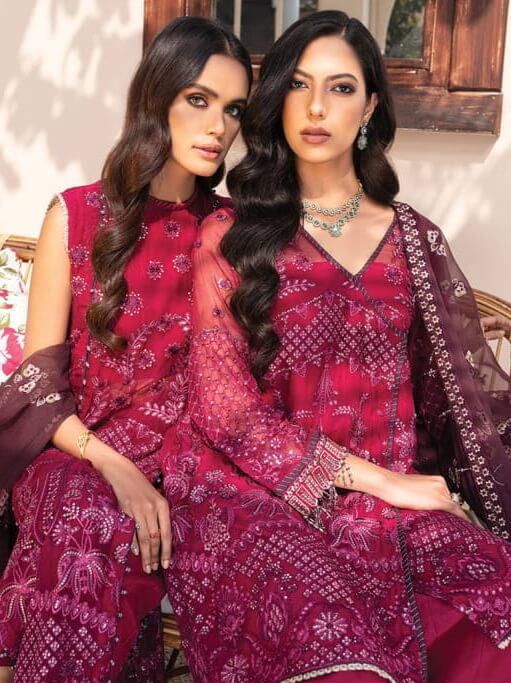 XENIA Formals Dareechay Embroidered Chiffon 3pc Suit 03-Rosana - FaisalFabrics.pk