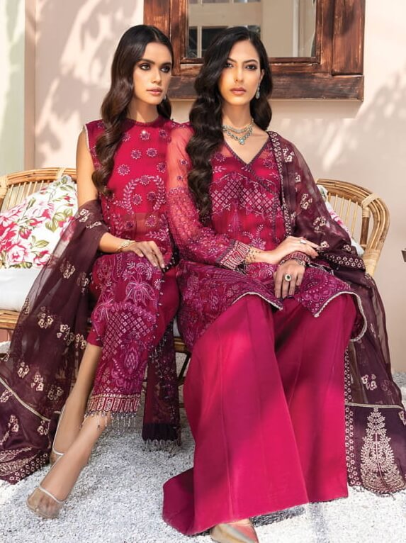 XENIA Formals Dareechay Embroidered Chiffon 3pc Suit 03-Rosana - FaisalFabrics.pk