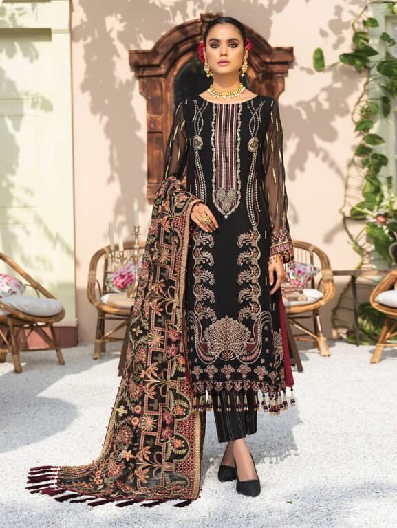 XENIA Formals Dareechay Embroidered Chiffon 3pc Suit 07-Siavush - FaisalFabrics.pk