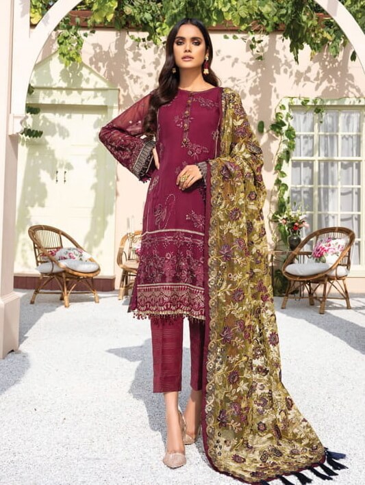 XENIA Formals Dareechay Embroidered Chiffon 3pc Suit 08-Darkoob - FaisalFabrics.pk