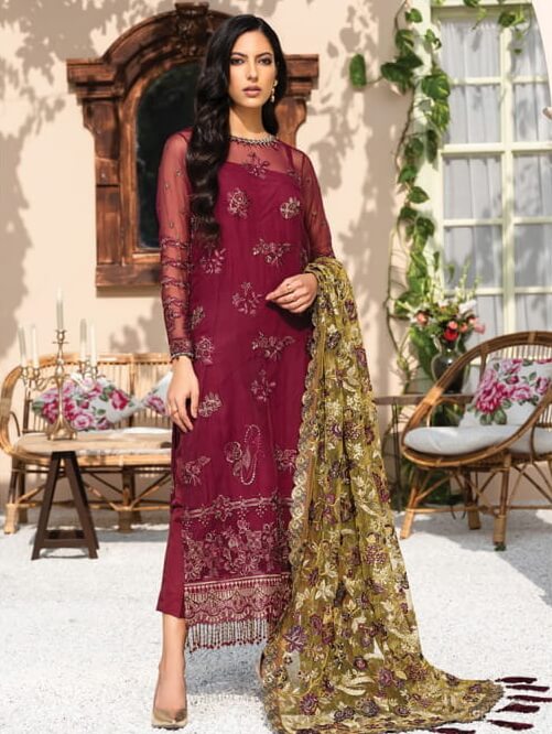 XENIA Formals Dareechay Embroidered Chiffon 3pc Suit 08-Darkoob - FaisalFabrics.pk