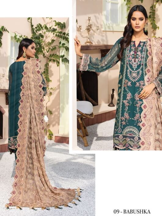 XENIA Formals Dareechay Embroidered Chiffon 3pc Suit 09-Babushka - FaisalFabrics.pk